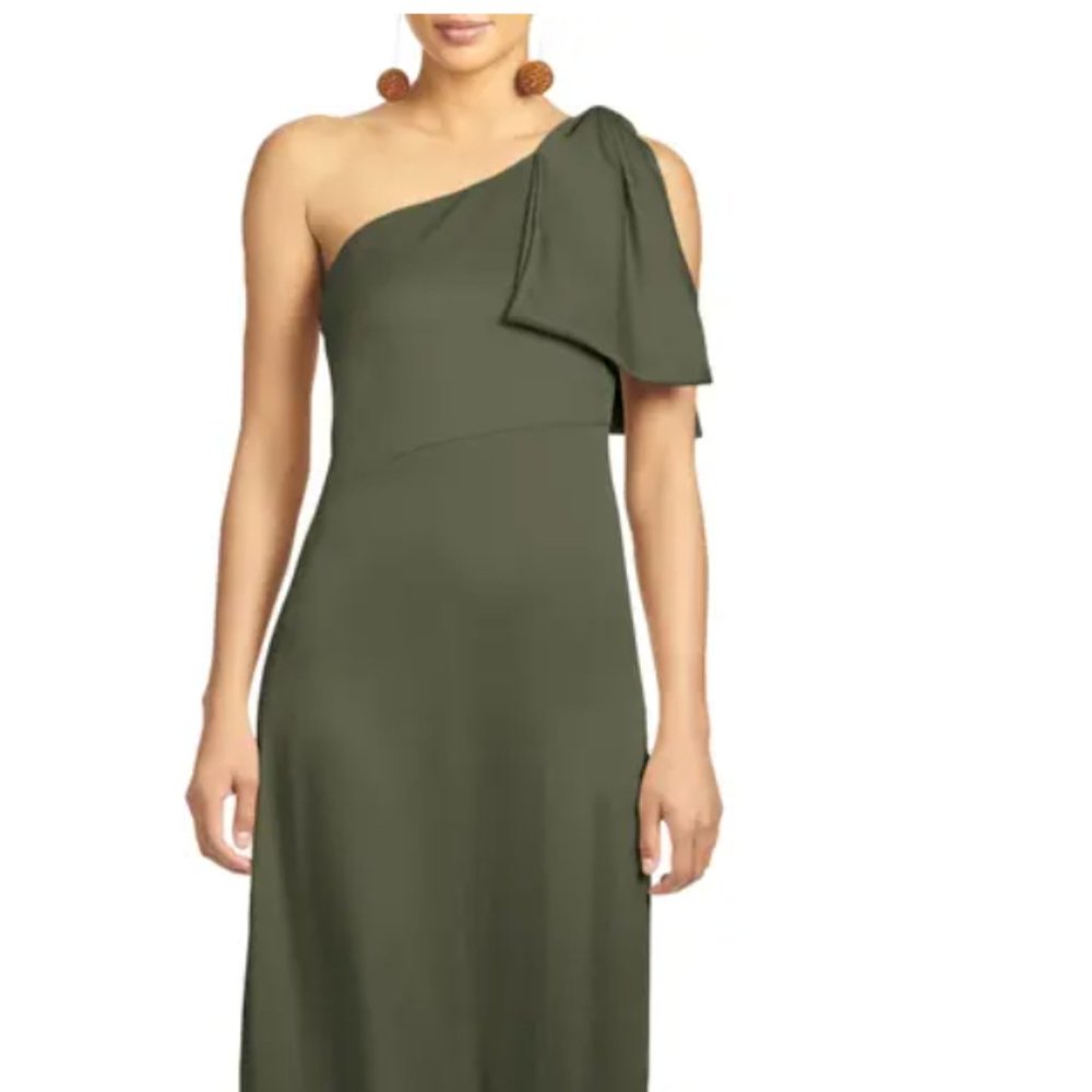One-Shoulder A-Line Gown in Moss Green (Bridesmaid or Wedding Guest)